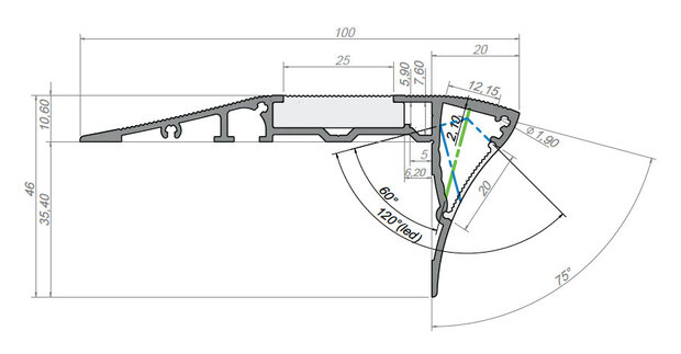 Aluminum Stair Profile (double strip) 15 Micron 2M